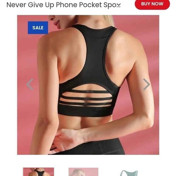 Never Give Up Phone Pocket Sports Bra large - Picture 2 of 7